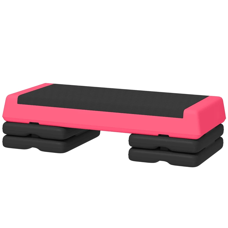 SPORTNOW Step de Aeróbic Step para Fitness Antideslizante Altura Regulable 3 Niveles 77x36x20,5cm Rosa y Negro