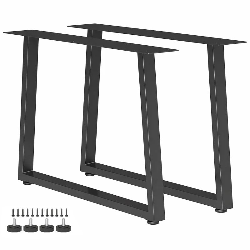 HOMCOM Pieds de table en acier, 60 x 43 cm, lot de 2 pieds de bureau trapezoïdes avec patins réglables et vis, noir