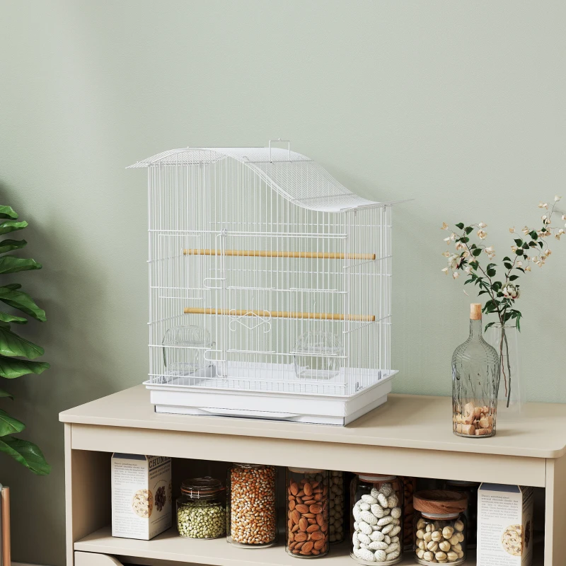 PawHut Cage à oiseau volière avec 4 portes, 2 perchoirs, plateau coulissant, pour inséparables perruches 4,7,5x36x54,5cm, blanc