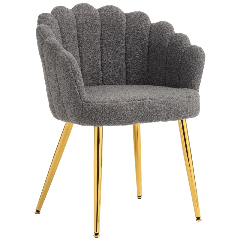 HOMCOM Lounge Chair Petal-Back Armchair Metal Metal Legs for Living Room Bedroom, Grey