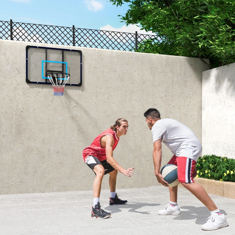 SPORTNOW Canasta de Baloncesto de Pared Aro de Baloncesto para Exterior 113x61x73 cm Azul y Negro