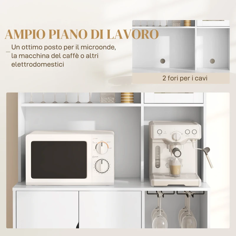 HOMCOM Mobile Dispensa con Portabottiglie, Armadietti, Ripiani e Cassetto, in Truciolato e Legno, 100x38x172 cm, Bianco