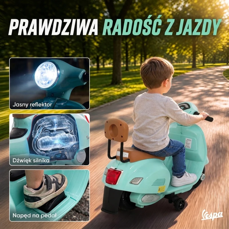 AIYAPLAY Elektryczny motorek dziecięcy Mini Vespa GTS 6V z akumulatorem litowym, ergonomiczne siedzisko i oparcie 1,5-3 lat