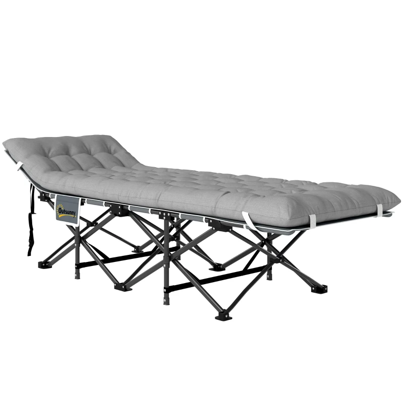 Outsunny Lit de camping pliable avec matelas, Lit de Camp Pliant, pochette latérale et sac intégré, 185 x 68 x 37 cm, gris clair