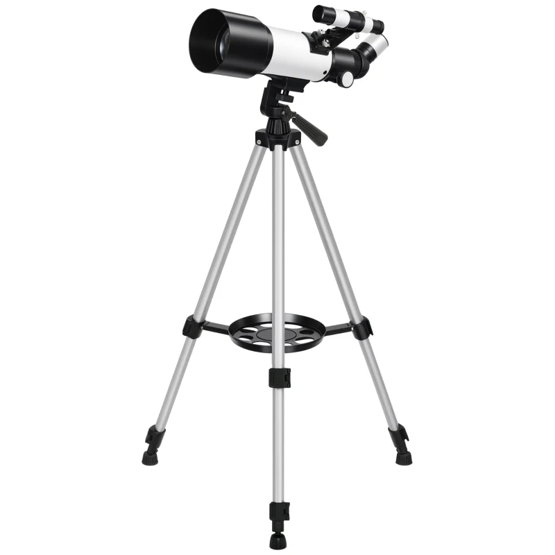 Outsunny Télescope Astronomique pour Adultes et Débutants 70 mm, 2 Oculaire 40X/16X, Trépied Réglable, 80 x 80 x 135 cm, Blanc