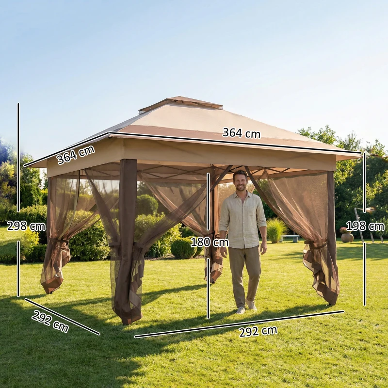 Outsunny Tonnelle barnum de jardin pop-up pliant acier polyester moustiquaires + sac de transport à roulettes kaki marron