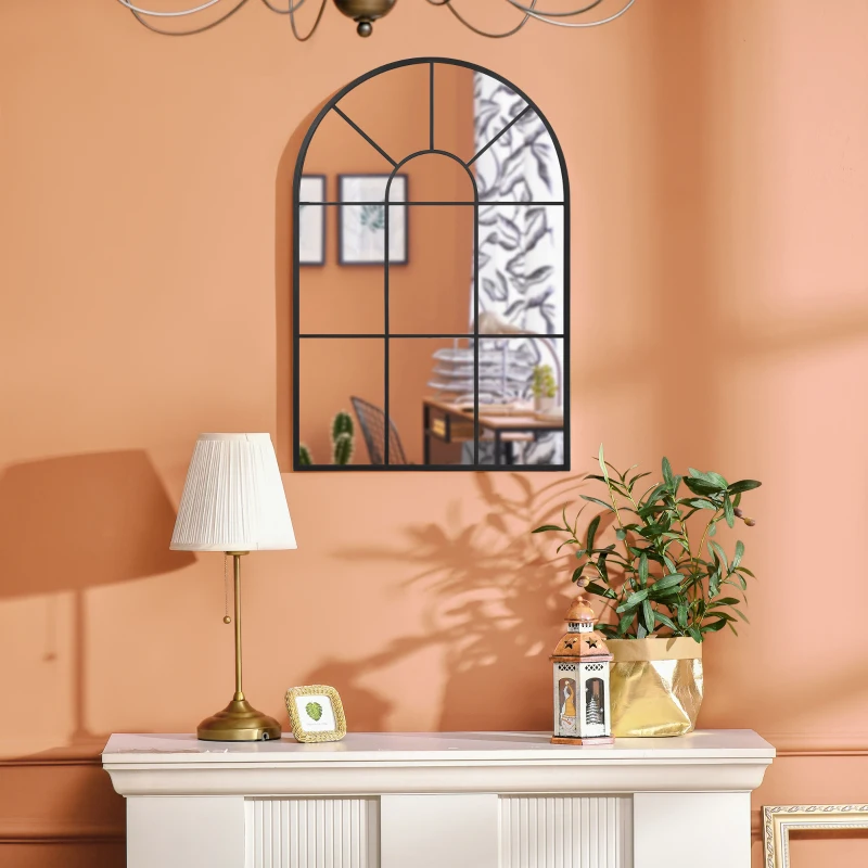 HOMCOM Specchio Moderno a Parete e a forma di Arco 91x60 cm per Camera da Letto e Soggiorno, in Metallo Nero e Vetro