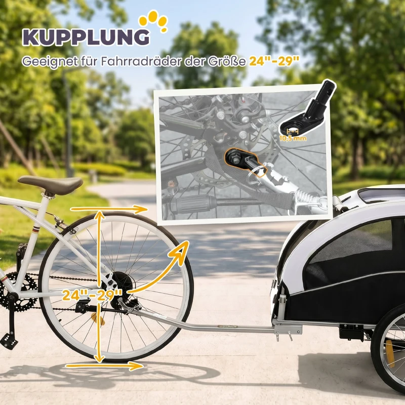 PawHut 2-in-1 Hundeanhänger für Fahrrad Faltbarer Hundebuggy für kleine & mittelgroße Hunde bis 20 kg, Weiß