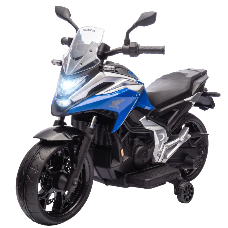 AIYAPLAY Licensed Honda 12V Kids Electric Motorbike with Training Wheels, Soft Start, Headlights, Music for 3-6 Years, Blue