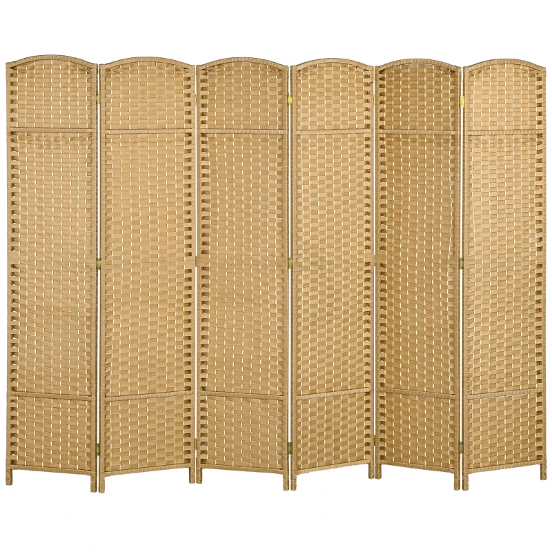 HOMCOM 6 Panel Folding Room Divider, Freestanding Privacy Screen for Living Room, Bedroom and Office, 240 x 170cm, Natural