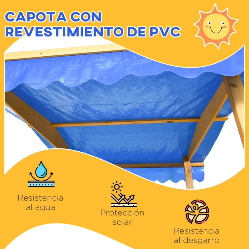 Outsunny Arenero para Niños Veranda de Madera con Techo y Ruedas Juego para Niños de 3-8 Años para Jardín 133x129x137,5cm Natural