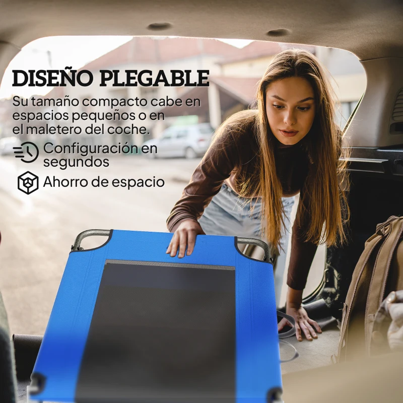 Outsunny Tumbona Plegable con Respaldo Ajustable en 4 Posiciones Asas y Respaldo de Textilene Carga 120 kg 175x58x68 cm Azul