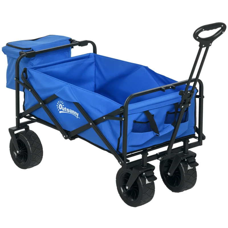 Outsunny Cărucior de Grădină 110L cu Mâner Telescopic și Geantă Termoizolantă de 15L din Oțel și Material, Albastru