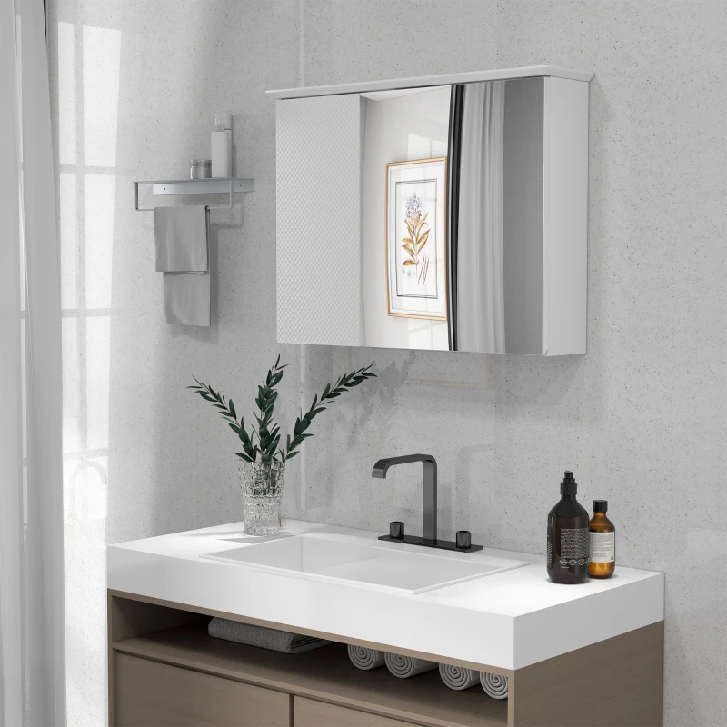 HOMCOM Armadietto con Specchio e Ripiani Regolabili su 3 Livelli, in Vetro e Legno, 65x15x49 cm, Bianco