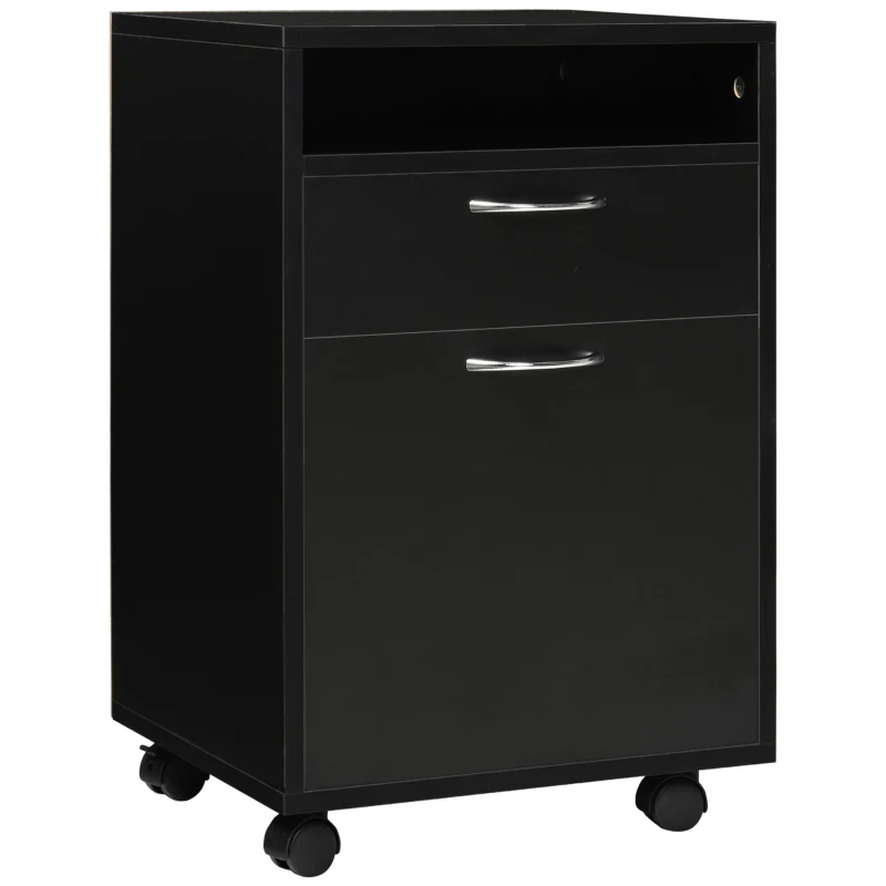HOMCOM Caisson de bureau rangement bureau sur roulettes tiroir placard niche panneaux particules noir