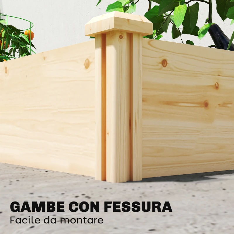 Outsunny Orto in Cassetta con Divisorio Centrale e Fondo Aperto, in Legno di Abete, 235x121x26 cm, color Legno