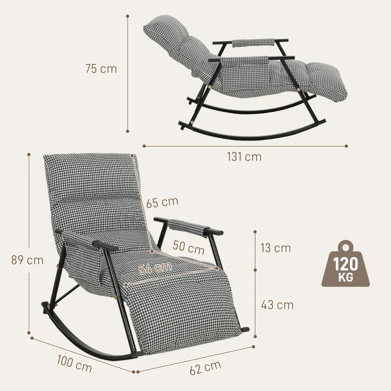 HOMCOM Silla Mecedora con Respaldo y Reposapiés Ajustables Mecedora Sillón Balancín Tapizado en Lino 62x100x89 cm Negro
