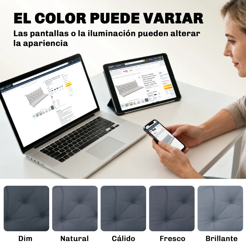 Outsunny Cojín para Banco de Jardín con Respaldo, 150x98x8 cm, Colchón de Banco de 3 Plazas para Interior y Exterior con Relleno Grueso y Cintas de Sujeción, para Columpio, Terraza, Balcón Gris Oscuro