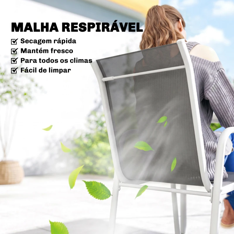 Outsunny Conjunto de Refeição de Jardim 7 Peças com Mesa de Vidro Temperado e 6 Cadeiras Empilháveis Cinzento