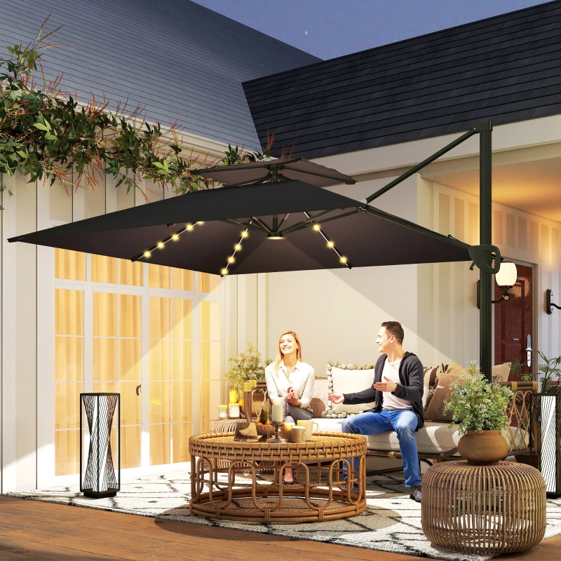 Outsunny Multi-Angle LED Light Parasol Umbrella - Black