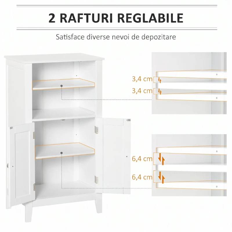 Kleankin Dulpa pentru Baie cu Rafturi Reglabile si 2 Usi din Lemn, Alb 50x30x93cm(m-6)
