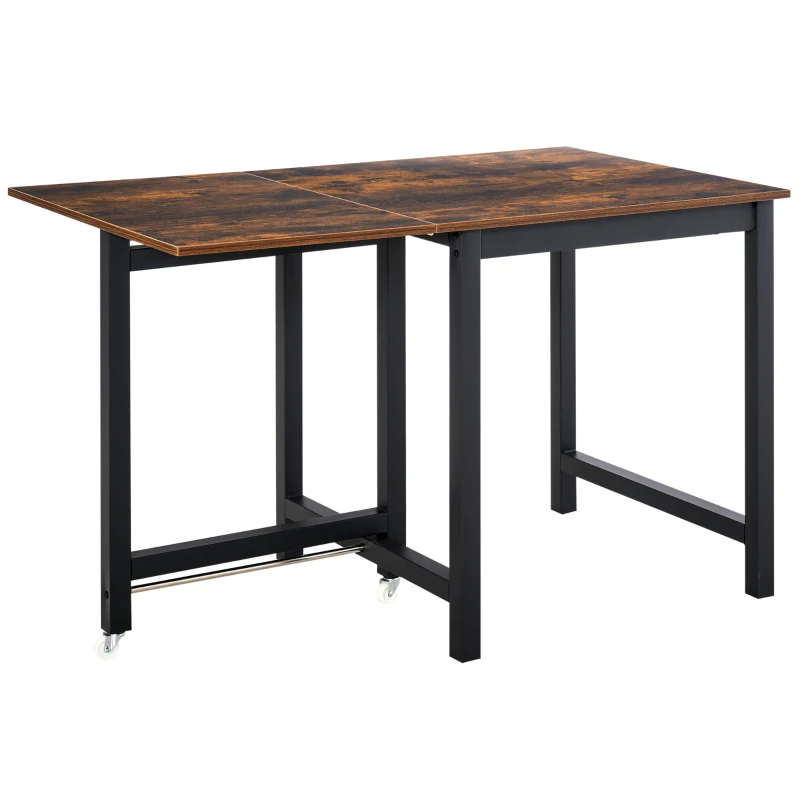 HOMCOM Faltbarer Esstisch, Industrieller Tisch, klappbar, aus Metall und Holz, platzsparend, Braun