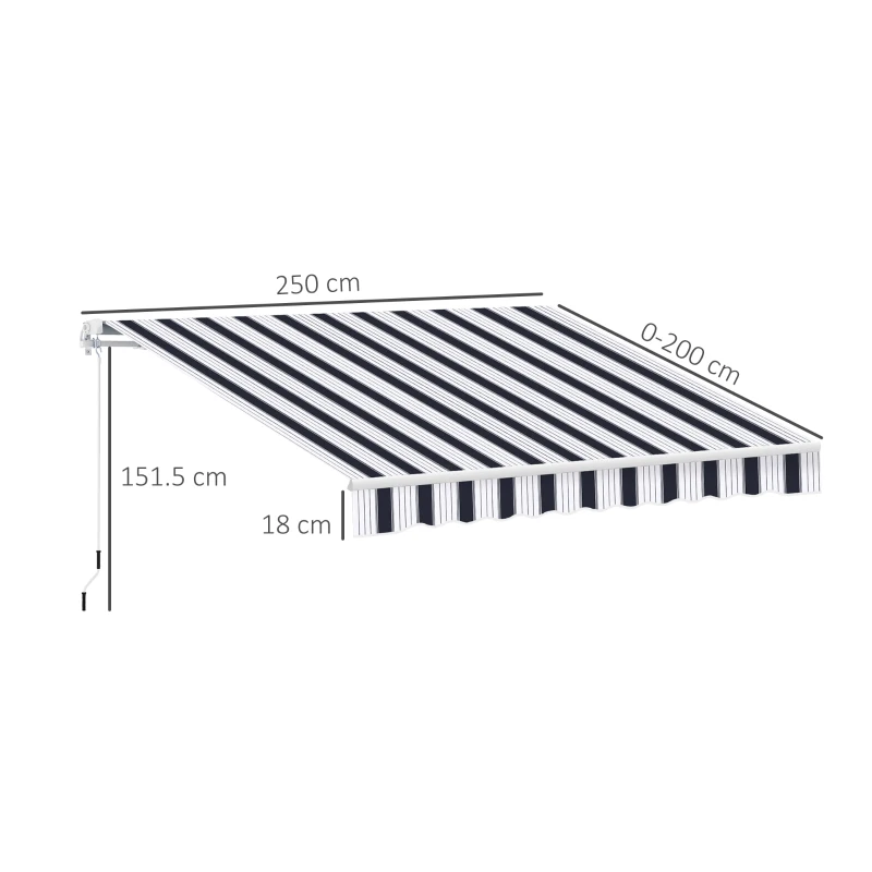 Outsunny Tenda da Sole a Bracci 2.5x2m Avvolgibile Manuale in Alluminio e Poliestere Blu e Bianco