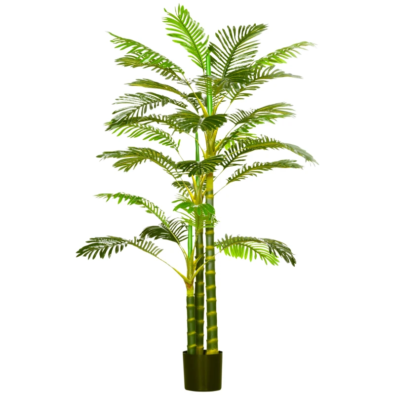 HOMCOM Palmera Areca Artificial 190cm Árbol Artificial con 30 Hojas Decoración de Interior y Exterior Ø19,5x190 cm Verde