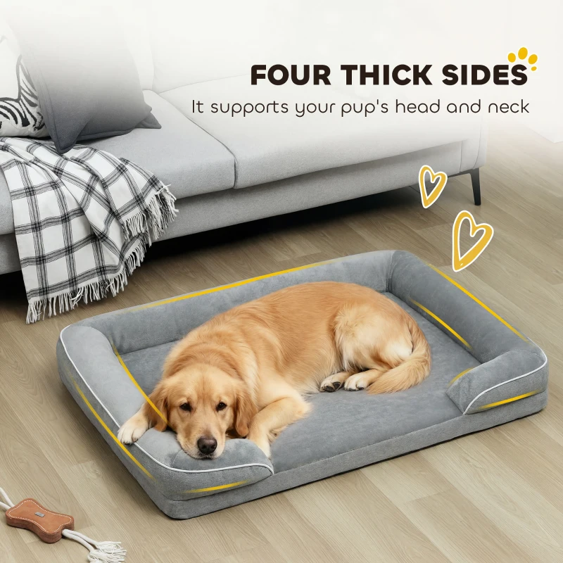 PawHut Dog Sofa Bed, Washable Pet Bed with Removable Cover and Non-Slip Bottom for Small, Medium and Large Dogs, Grey