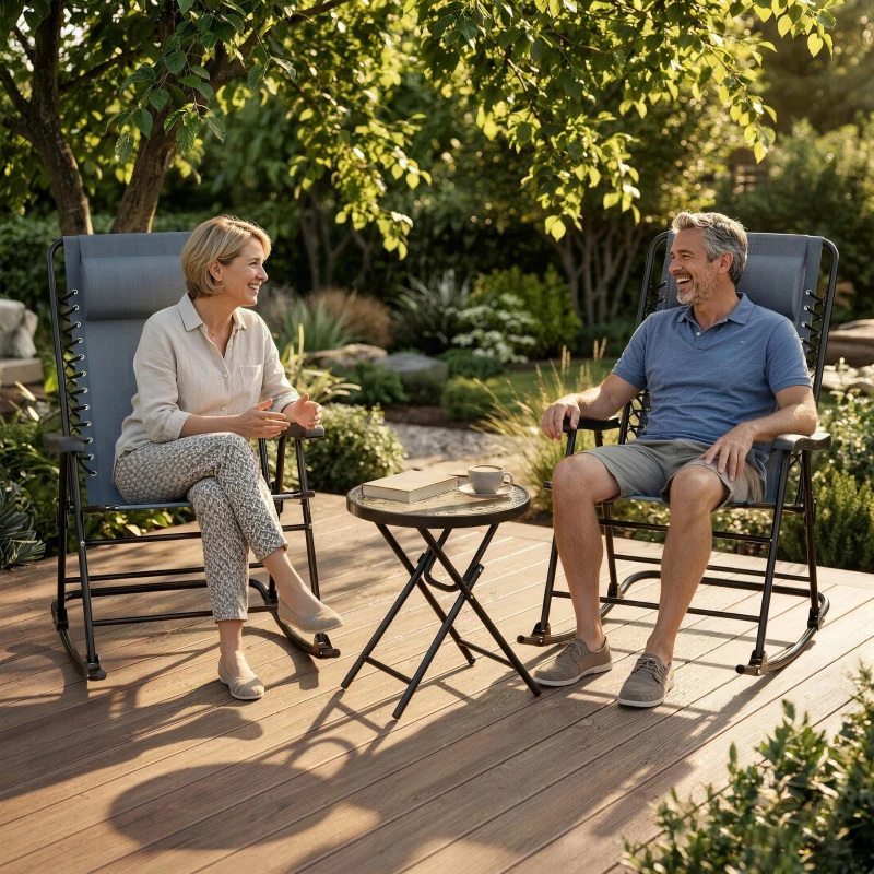 Outsunny Set Tavolino e Sedie da Giardino Pieghevoli e a Dondolo per Esterno, Balcone, Terrazzo, Grigio