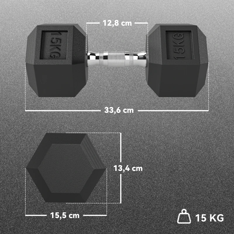HOMCOM Set de 2 Mancuernas Hexagonales de 2 x 15 kg de Hierro Fundido Recubiertas en Goma para Entrenamiento en Casa Gimnasio
