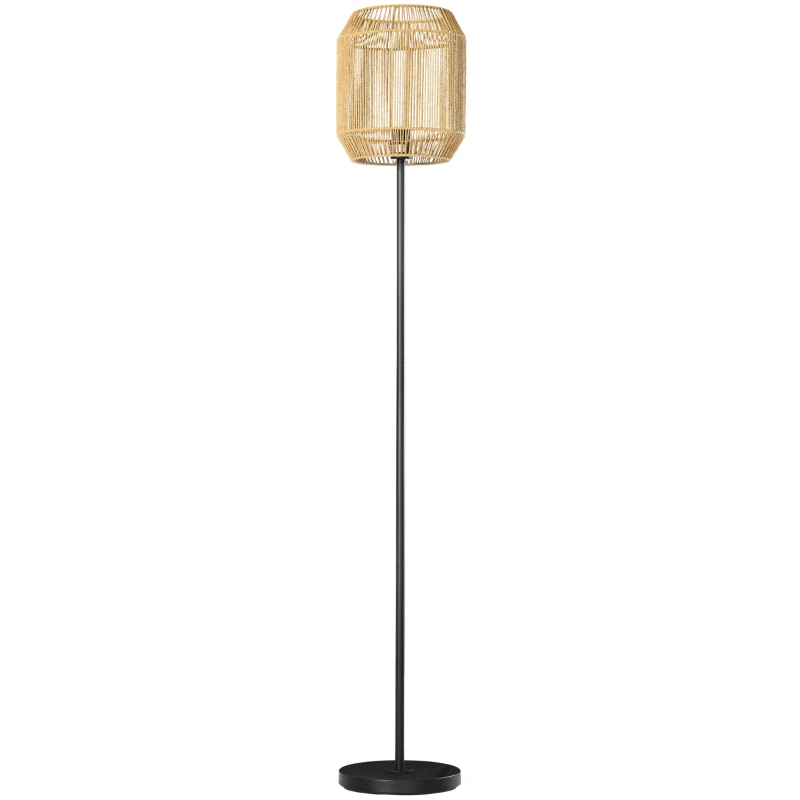 HOMCOM Lámpara de Pie para Salón con Pantalla de Cuerda de Papel para Salón Dormitorio Ø26x164 cm Natural y Negro