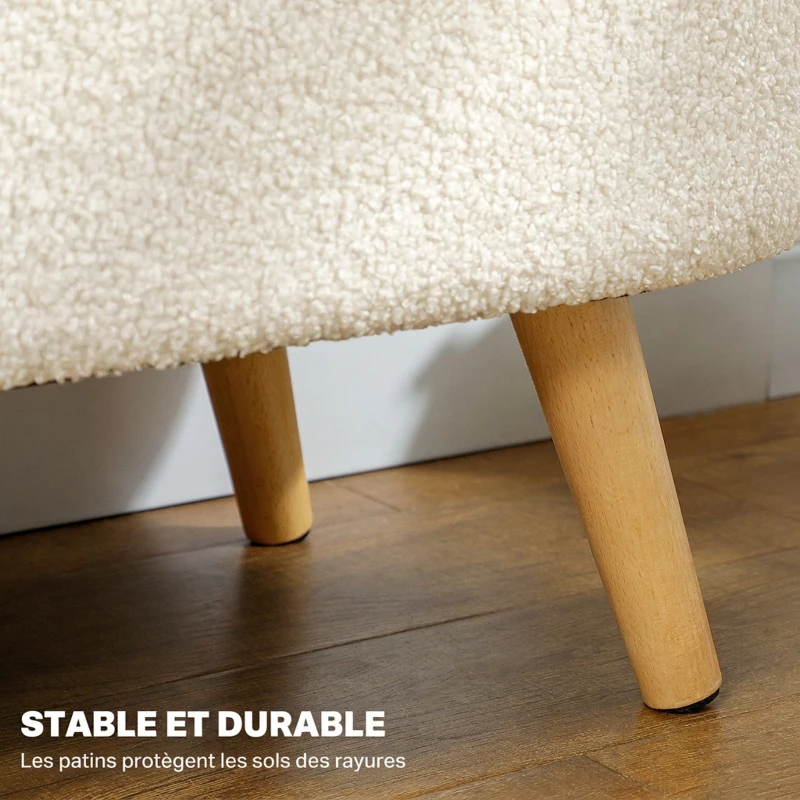 HOMCOM Banc de Rangement, Bout de Lit Rembourré en Peluche Teddy avec Couvercle et Pieds en Bois, 82 x 41 x 45 cm, Blanc(m-6)