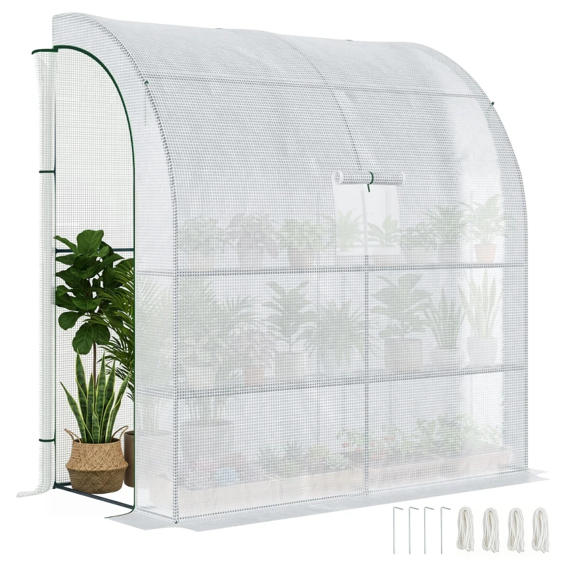 Outsunny 7' x 3' x 7' Outdoor Walk-In Greenhouse, Plant Nursery with Roll-up Windows, PE Cover, and 3 Wire Shelves, White