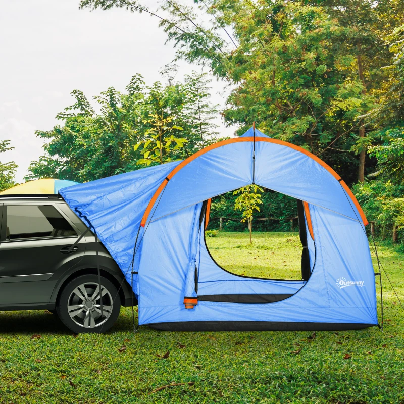 Outsunny Autozelt Campingzelt, 3 Türen, wetterbeständig, 239cm x 210cm x 210cm, Orange + Blau