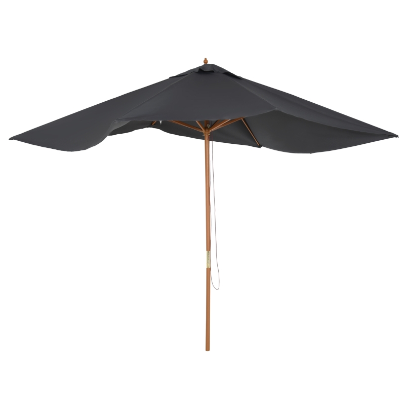 Outsunny Ombrellone da Giardino 2x3m in Legno e Bambù con 8 Stecche e Copertura in Poliestere, Grigio Scuro