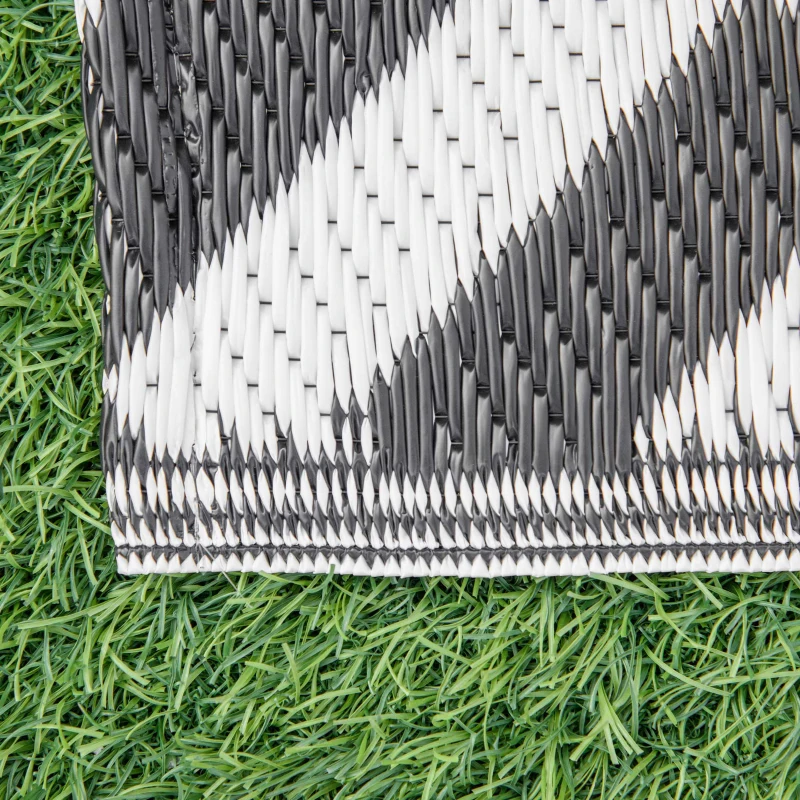 Outsunny Alfombra de Exterior Reversible 182x274 cm con Patrón Geométrico Acabado Impermeable Blanco y Negro