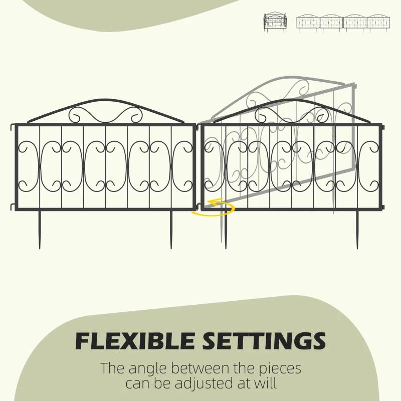 Outsunny Decorative Garden Fencing, 8PCs Outdoor Picket Fence Panels, Rustproof Metal Wire Landscape Flower Bed Border Edging Animal Barrier, Black