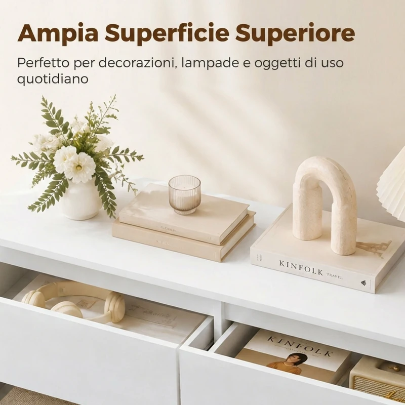 HOMCOM Cassettiera 6 Cassetti per Camera e Soggiorno, 100x35x69 cm, Bianco