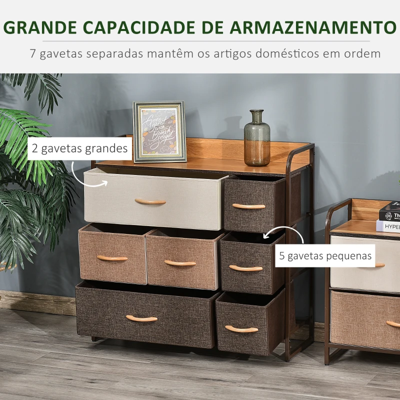 HOMCOM Cómoda com 7 Gavetas de Tecido Dobráveis Móvel Organizador com Estrutura Metálica e Antitombo 80x29x78,5 cm Multicolor