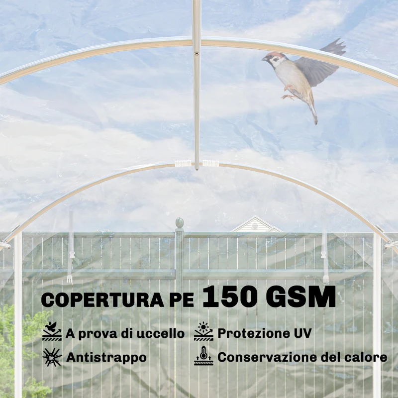 Outsunny Serra a Tunnel 3x4x2 m con Porte Avvolgibili, Telaio in Acciaio e Copertura in PE Anti-UV, Trasparente