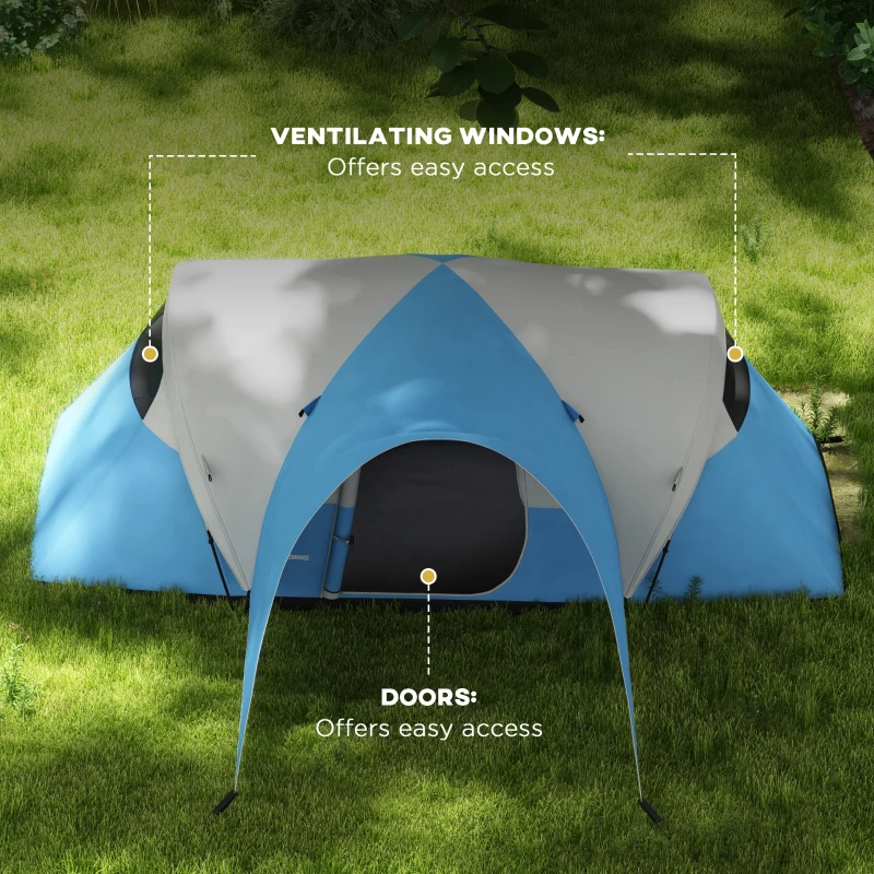 Outsunny 3000mm Waterproof Camping Tent for 7 Man, Family Tent with Porch and Sewn in Groundsheet, Portable with Bag, Blue