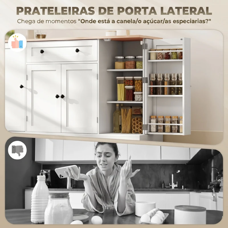 HOMCOM Aparador de Cozinha com Gaveta, Prateleiras nas Portas Prateleiras Ajustáveis Bar de Café 138x40x83,5 cm Branco