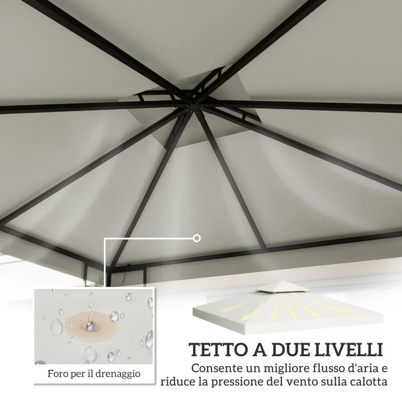 Outsunny Telo Gazebo 3x3 m a 2 Livelli in Poliestere Resistente, Copertura Gazebo 3x3 con 8 Fori di Drenaggio e Cinghie in chiusura a strappo, Crema