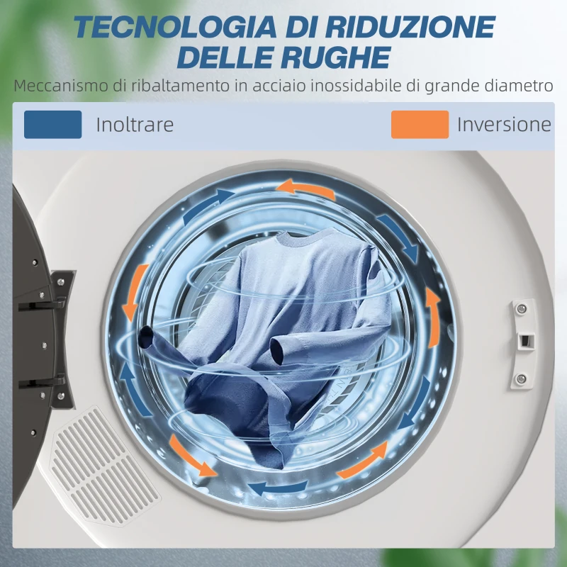 HOMCOM Mini Asciugatrice Elettrica 1000W da 3 kg con Display LED, 49x43x61 cm, Bianco