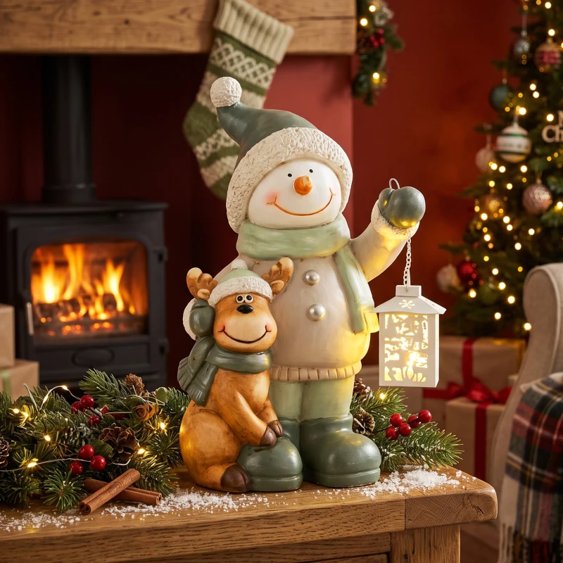 HOMCOM Decorazione Natalizia Pupazzo di Neve 43 cm con Lanterna LED e Timer