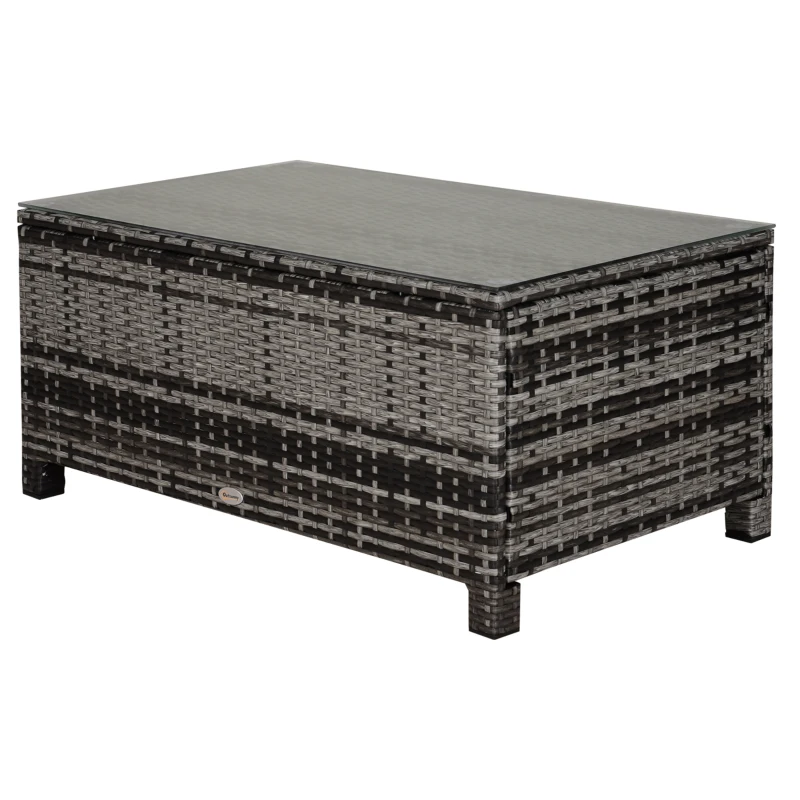 Outsunny Table Basse de Jardin Plateau Verre trempé 5 mm rotin tressé 85 x 50 x 39cm Max. 70 kg gris