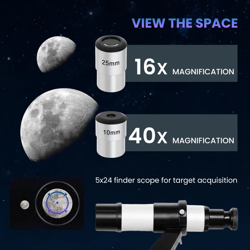 Outsunny Astronomy Telescope for Adults and Beginners with 80 mm Aperture, Carry Bag, White