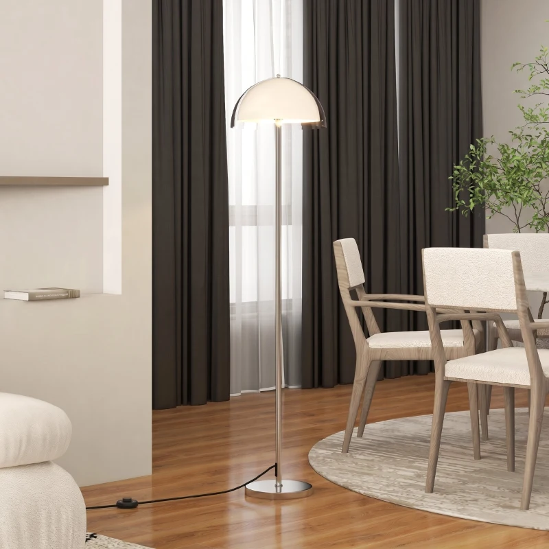HOMCOM Lampă de Podea Modernă cu Abajur Dublu Stratificat, din Metal și Acril, Ø35x150 cm, Albă