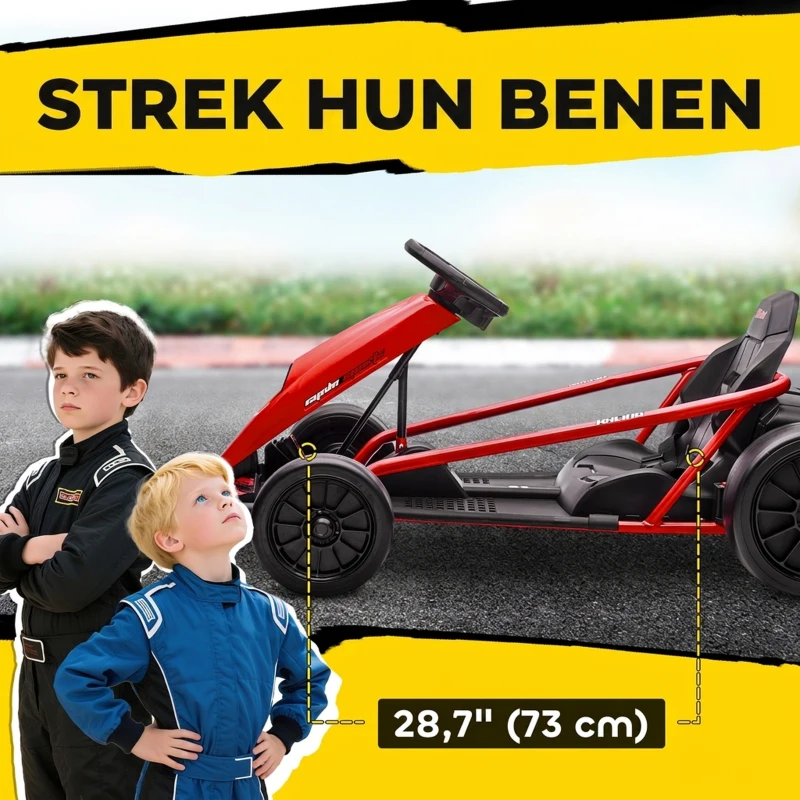 HOMCOM 24V elektrische go-kart voor kinderen, tot 13 km/u, met driftfunctie, 2 motoren, rood, 8-12 jaar